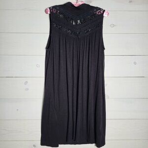 Women's Black Sleeveless Lace Flowy Tunic Dress.